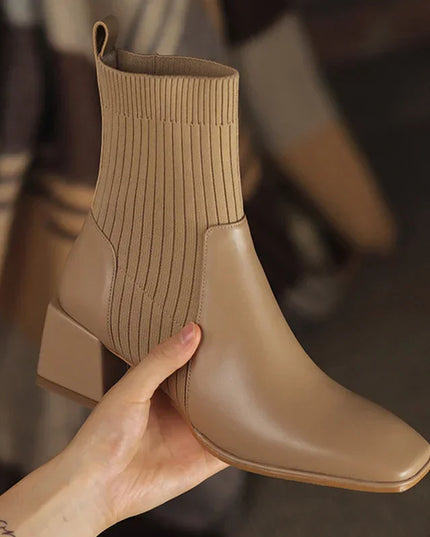 Sleeved Square Toe Boots Women's Footwear