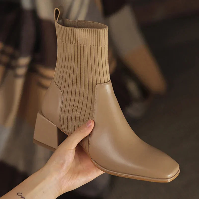 Sleeved Square Toe Boots Women's Footwear
