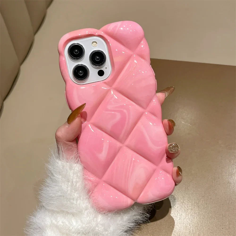 Aurora Marble Case – Pastel Quilted iPhone Protection Solid Bubblegum Pink Phone Case