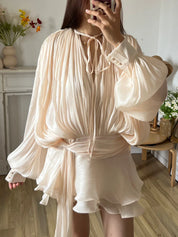 Ivana™ | Lacy V-neck Sleeved Mini Dress Apricot Dresses