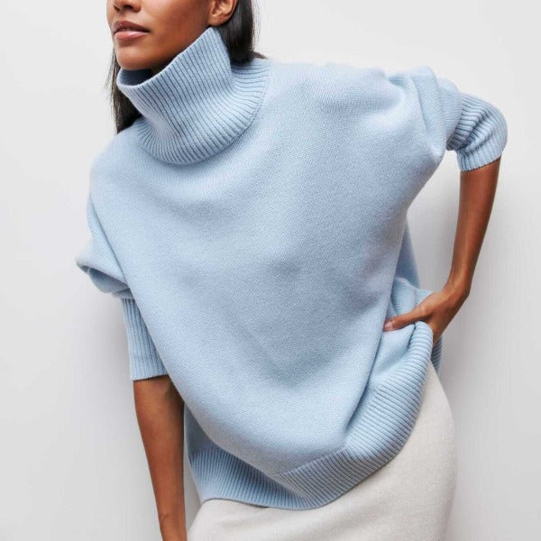 ﻿Agata - Knitted Turtleneck Sweater Blue Sweaters