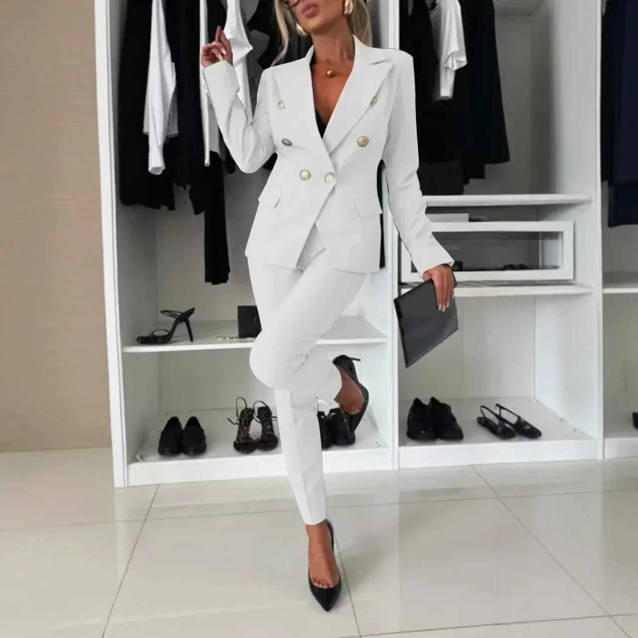 Elyse™ | Corporate Set Blazer & High Waist Pencil Pants Two piece set