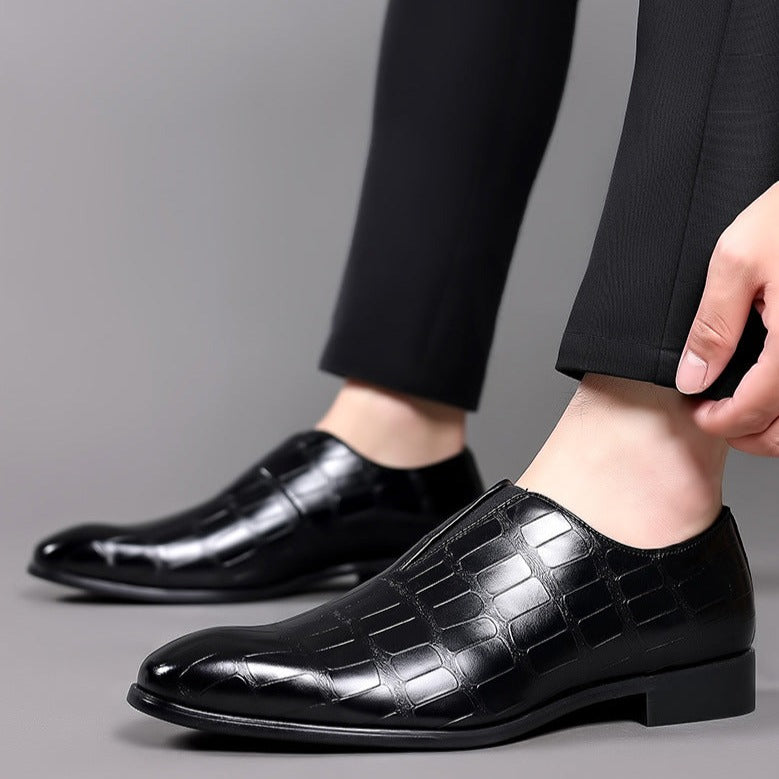 George™ Slip-On Leather Loafers – Stone Pattern Shoes