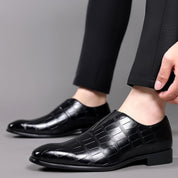 George™ Slip-On Leather Loafers – Stone Pattern Shoes