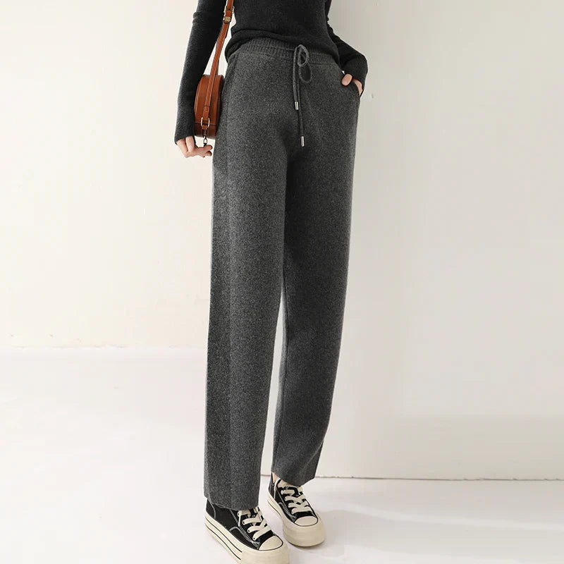 Plush Wool Pants – Wide-Leg Cozy Wool Trousers Women Pants