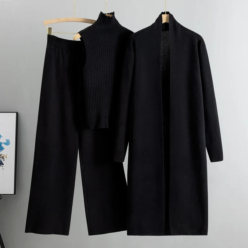 Elisabeth™ | Women's Knitted 3 Piece Set Black One Size Fits All