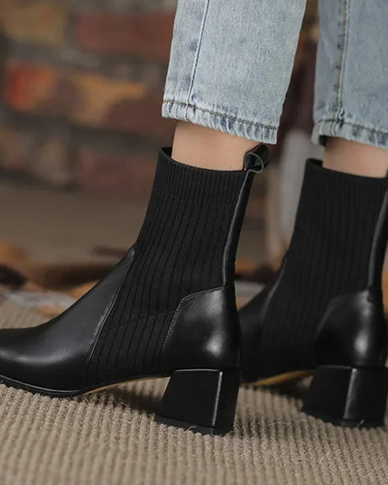 Sleeved Square Toe Boots Women's Footwear