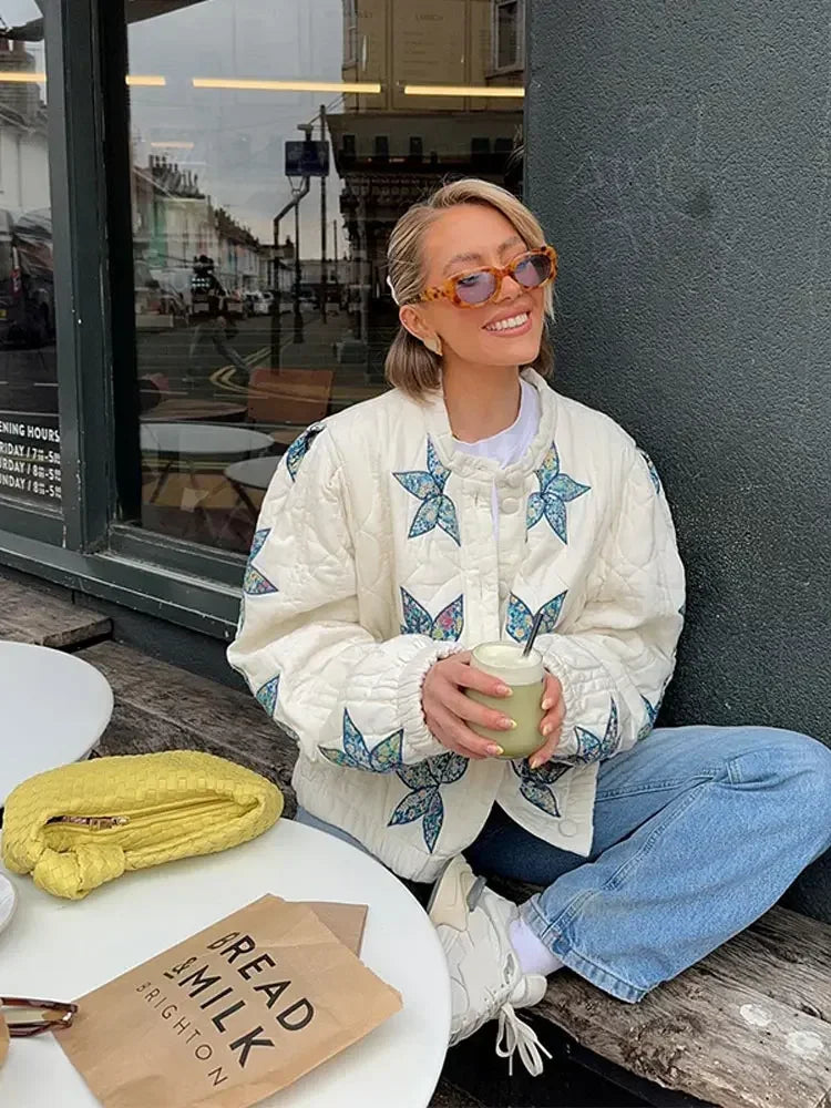 Print O-Neck Single-Breasted Jacket Jacket