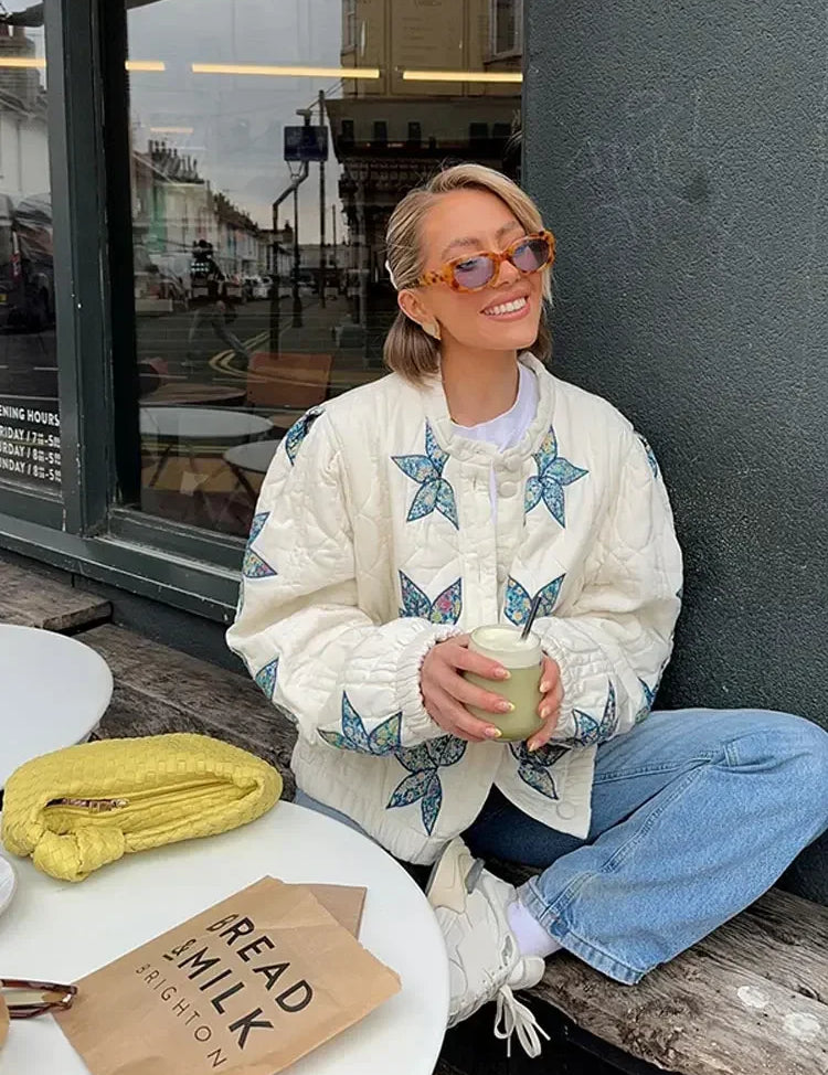 Print O-Neck Single-Breasted Jacket Jacket