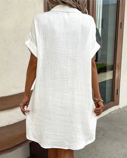 Camille™ | Casual Pleated Lapel Mini Shirt Dress