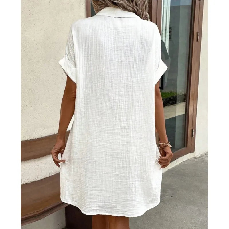 Camille | Casual Pleated Lapel Mini Shirt Dress