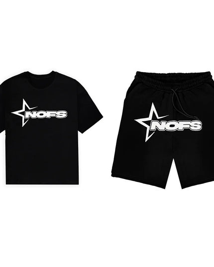 Men’s Summer Breathable Two-Piece Sports Set – T-Shirt & Shorts for Running & Gym Black Set Two-Piece Sports Set