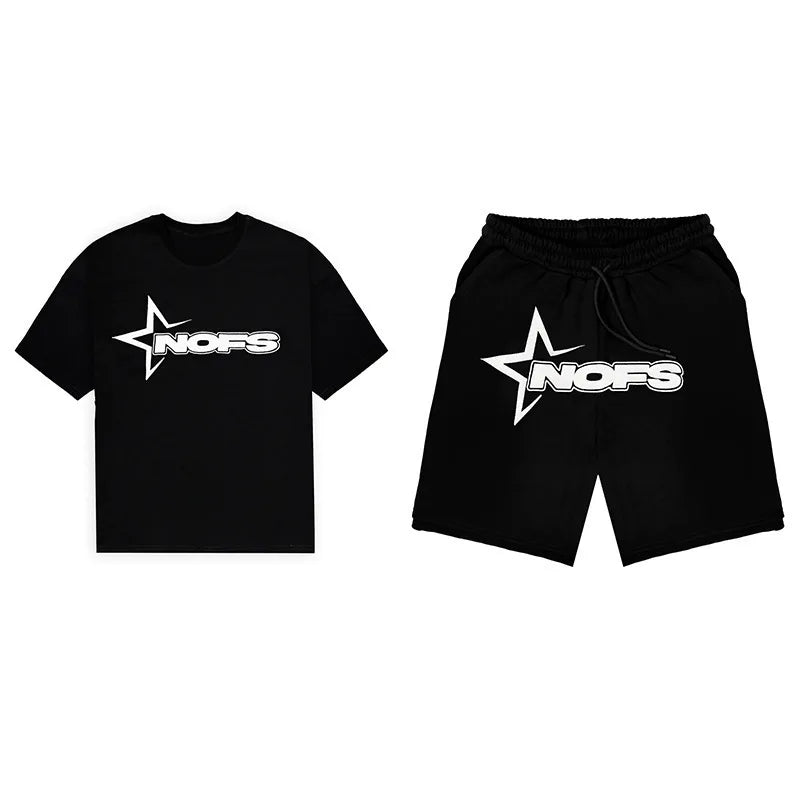 Men’s Summer Breathable Two-Piece Sports Set – T-Shirt & Shorts for Running & Gym Black Set Two-Piece Sports Set