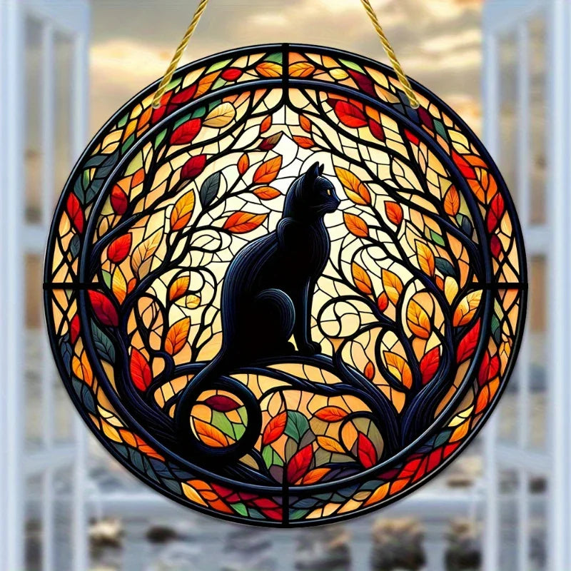 Black Cat Moonlight Window Suncatcher 1 15x15cm Halloween Decorations
