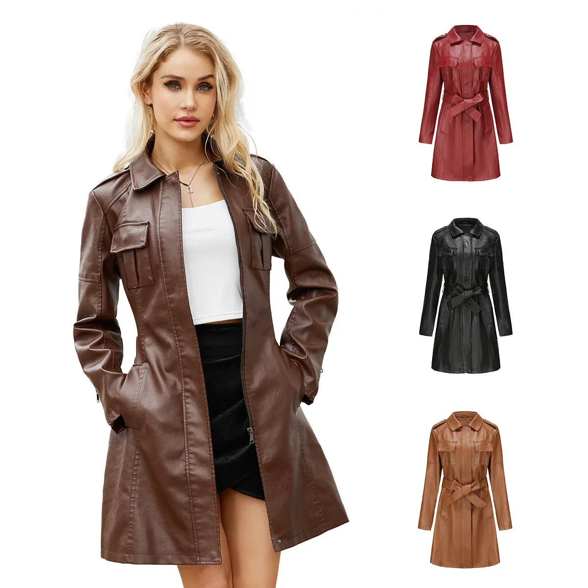 Mid length Leather Trench Coat Coats