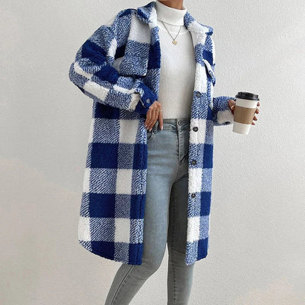 ﻿Gwen - Checkered Women’s Coat Blue Coats & Jackets