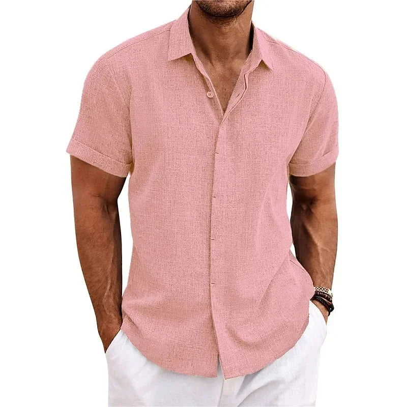 Men’s Luca Summer Linen Shirt Pink Shirts