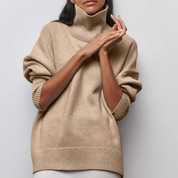 ﻿Agata - Knitted Turtleneck Sweater Beige Sweaters