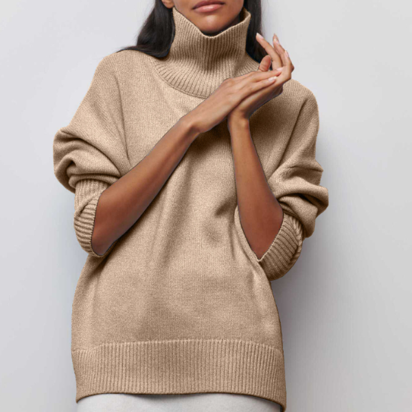 ﻿Agata - Knitted Turtleneck Sweater Beige Sweaters