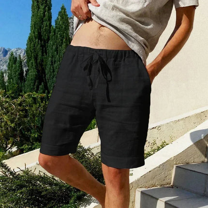 Men’s Cotton-Linen Breathable Street Shorts Black Shorts