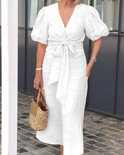 Esther | V-Neck Cotton Dress With Laces White Dresses