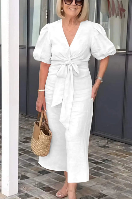 Esther | V-Neck Cotton Dress With Laces White Dresses