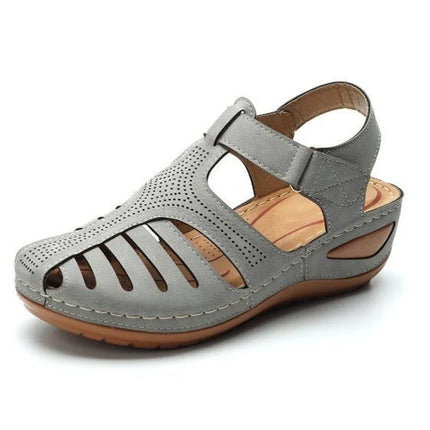 Woman Summer Vintage Orthopedic PU Leather Sandals Gray Shoes & Sandals