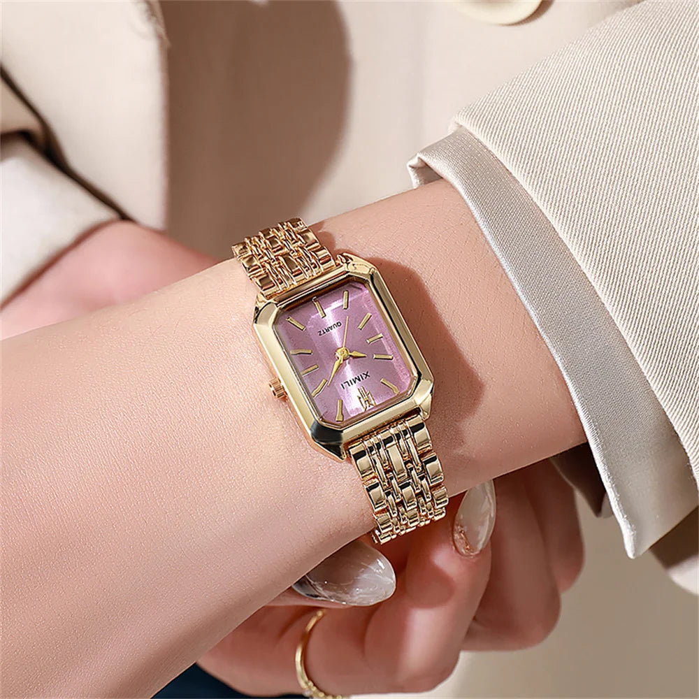 Square Gold-Plated Quartz Watch – Elegant Women pink Women's Accessories