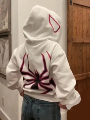 Men’s & Women’s Spider Print Hoodie – Unisex Gothic Streetwear Pullover White Hoodies