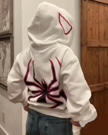 Men’s & Women’s Spider Print Hoodie – Unisex Gothic Streetwear Pullover White Hoodies
