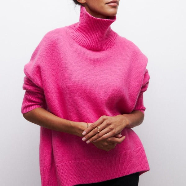 ﻿Agata - Knitted Turtleneck Sweater Pink Sweaters
