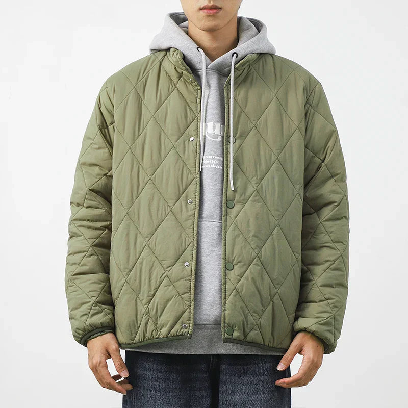 Nordic Quilted Jacket – Warm Snap Button Coat Green Men's Winter Jacket