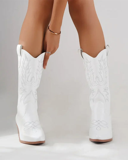 Mid‑Calf Block Heel Cowboy Boots Boots