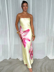 Lily Print Satin Strapless Maxi Dress Dresses
