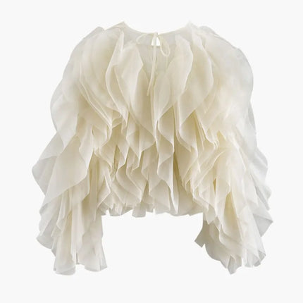 Karissa™ | Elegant Ruffles Sleeved Blouse Apricot Blouse
