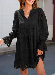 Vintage Eyelet Cotton Midi Dress Black Dresses