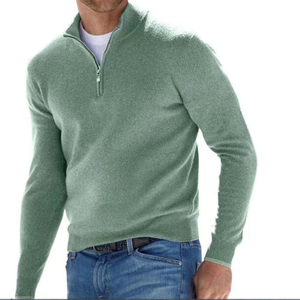Men's Long Sleeve Pullover Half Zipper Sweaters Green Sweater