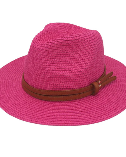 Breathable Straw Panama Sun Hat Rose Red Hats