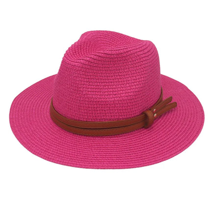 Breathable Straw Panama Sun Hat Rose Red Hats