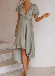 Ariella | Satin Tie-Front Midi Dress Dresses