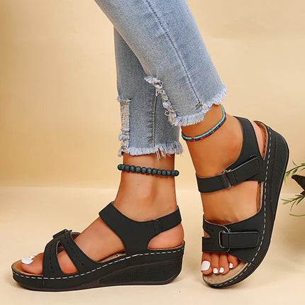 Elena™ – Summer Comfort Wedge Sandals Black Sandals