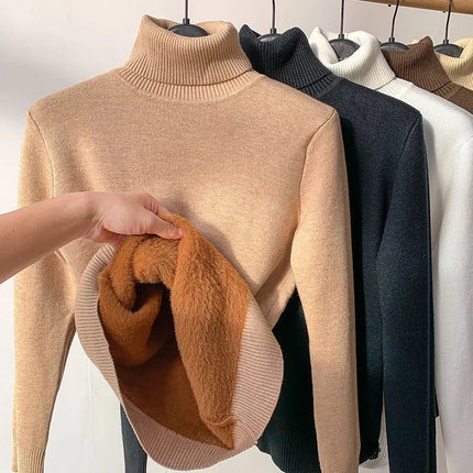 Elegant Knitted Turtleneck Sweater Khaki Turtleneck Sweater