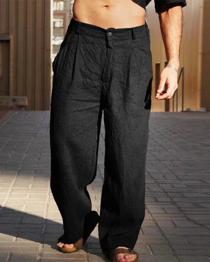 Premium Wide-Leg Linen Pants Black Men Pants