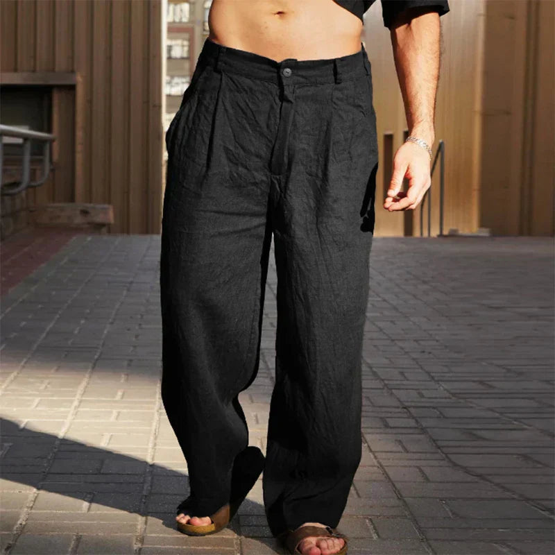 Premium Wide-Leg Linen Pants Black Men Pants