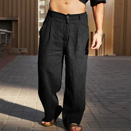 Premium Wide-Leg Linen Pants Black Men Pants