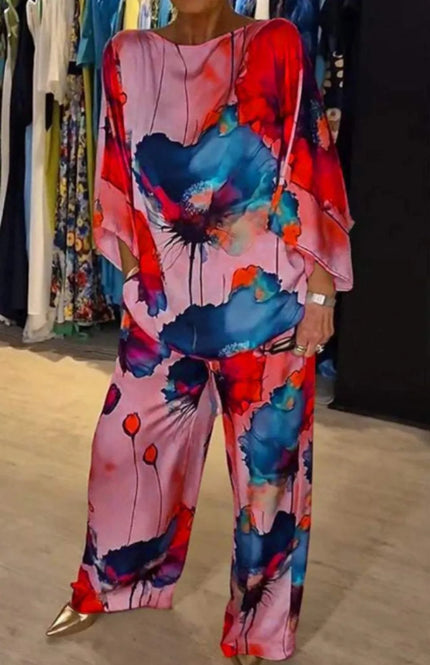 Daisy™ | Casual Round Neck Printed Set Pink Dresses