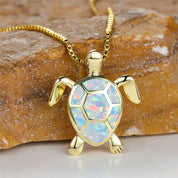 Ocean's Promise Opal Turtle Necklace Gold White Necklace