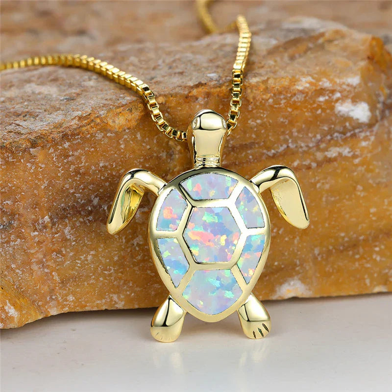 Ocean's Promise Opal Turtle Necklace Gold White Necklace