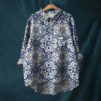 Liesa | Elegant Women's Floral Shirt Blue