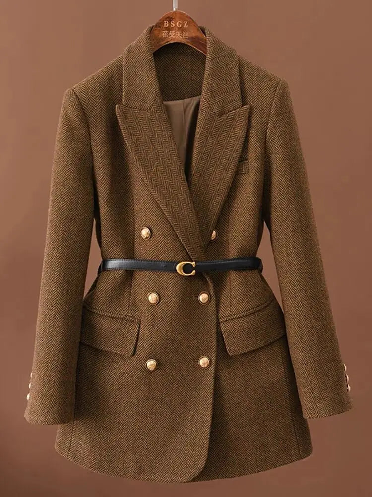 Vintage Wool Blazer with Belt - OKOHOKO™ FASHION